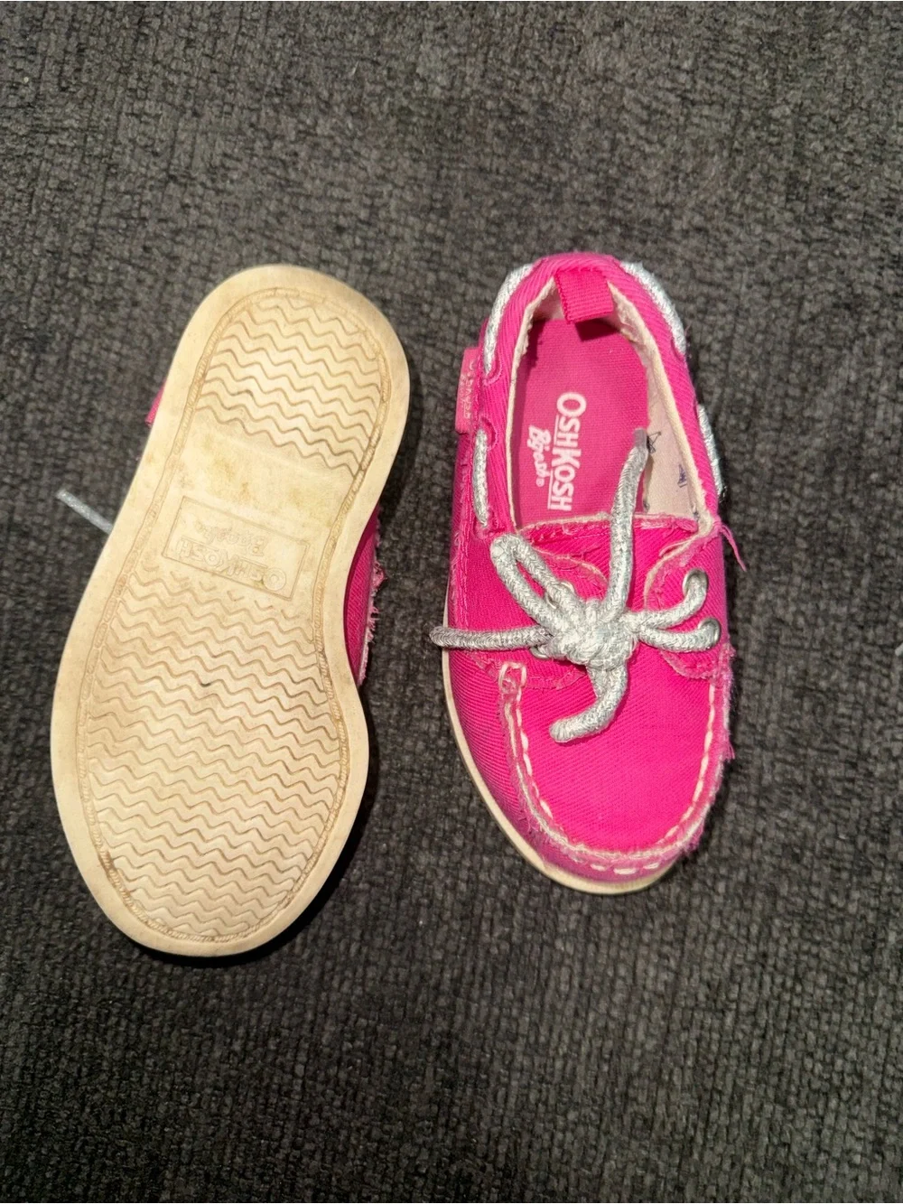 OshKosh B’gosh Toddler Girls Pink Canvas Boat Shoes Size 6 Glitter Laces